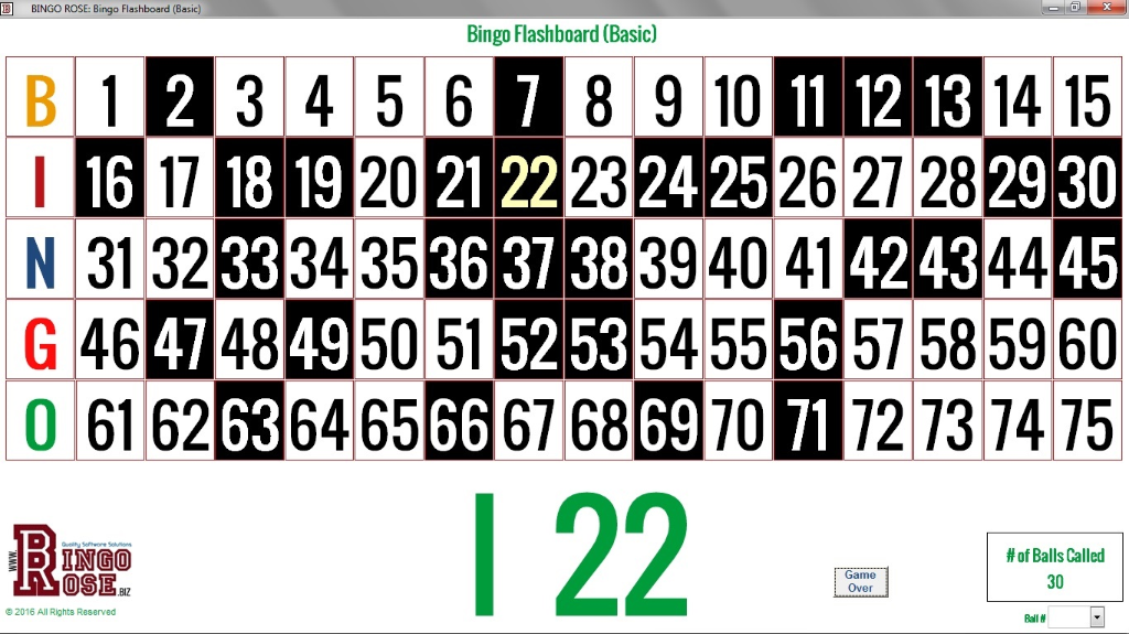 Bingo Flashboard (Basic) main screen