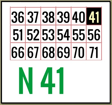 "N 41" is the current ball called